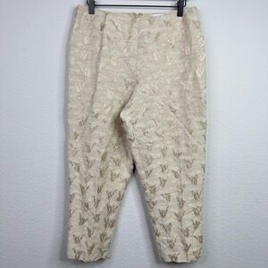 Oscar de la Renta Pants Womens 12P Beige Linen Blend Jacquard Brocade Minimalist